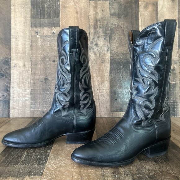 Dan Post 210 R Classic Black Western Cowboy Boots Mens 8 D - Picture 2 of 12